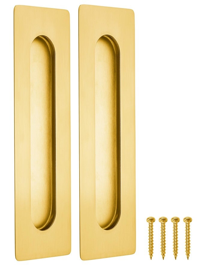 Malimali 7 Inch Large Recessed Finger Flush Pulls for Barn Door Pocket Door, Heavy Duty Sliding Closet Door Handle, Brushed Gold Stainless Steel Rectangular Door Pulls Hardware(2 Pack) - Image 1